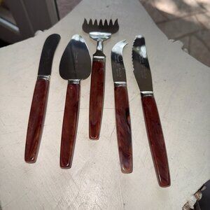 5pc Regent Sheffield Stainless Steel England Bakelite Sardine Fork & Cutlery
